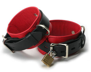 Strict Leather Deluxe Black And Red Locking Wrist Cuffs TL100W (Last Piece)