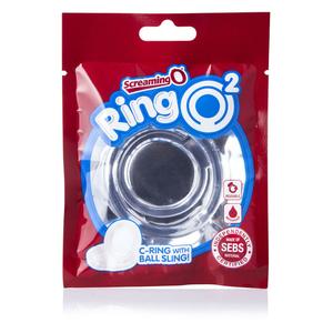 The Screaming O RingO2 Double C-Ring With Ball Sling Blue Cock Rings - Double Cock Rings The Screaming O