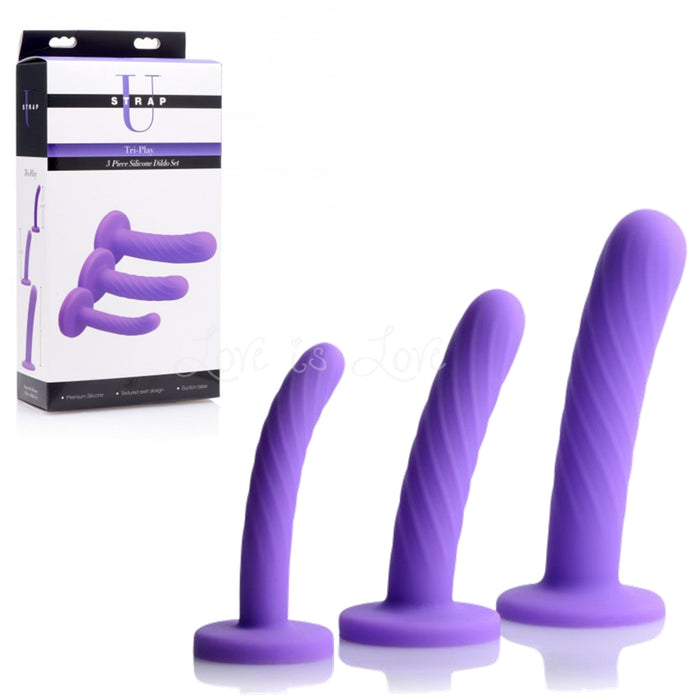 Strap U Tri-Play 3 Piece Silicone Dildo Set Purple (Authorized Dealer)
