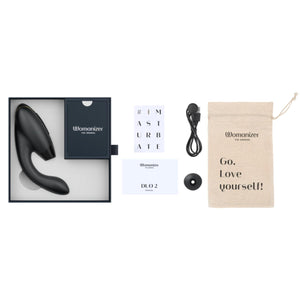 Womanizer Duo 2 Silicone Rechargeable Clitoral Rabbit Vibrator (Authorized Dealer) love is love buy sex toys singapore u4ria Black