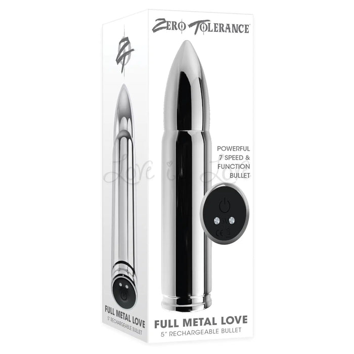 Zero Tolerance Full Metal Love 5 Inch Rechargeable Bullet Vibrator Chrome