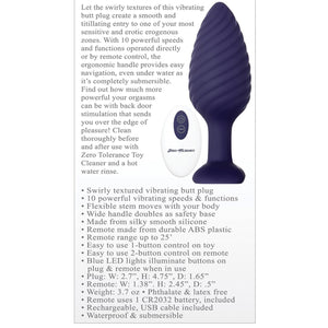 Zero Tolerance Wicked Twister With Remote Control Rechargeable Anal Plug Purple Buy in Singapore LoveisLove U4Ria 