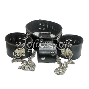 Adjustable PU Leather Neck to Wrist Restraints with Cuffs Behind Back (Last Piece)
