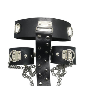 Adjustable PU Leather Neck to Wrist Restraints with Cuffs Behind Back (Last Piece)