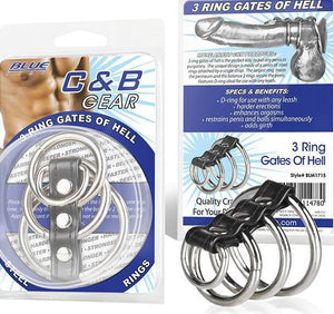 Blueline C&B Gear 3 Ring Gates Of Hell With D Ring Bondage - Cock & Ball Gear Electric Eel Inc 