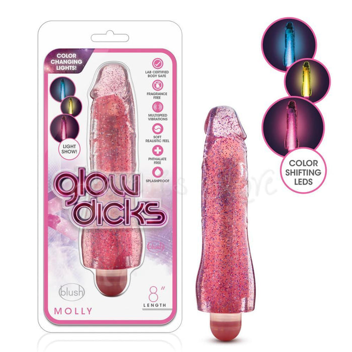 Blush Glow Dicks Molly Glitter Vibrator Pink 8 Inch