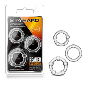 Blush Novelties Stay Hard Beaded Cock Rings Clear Cock Rings - Cock Ring Sets Blush Novelties 