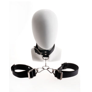Command By Sir Richard's Cuff & Collar Set Black And Stainless Steel bondage - COMMAND By Sir Richard's Pipedream Products 