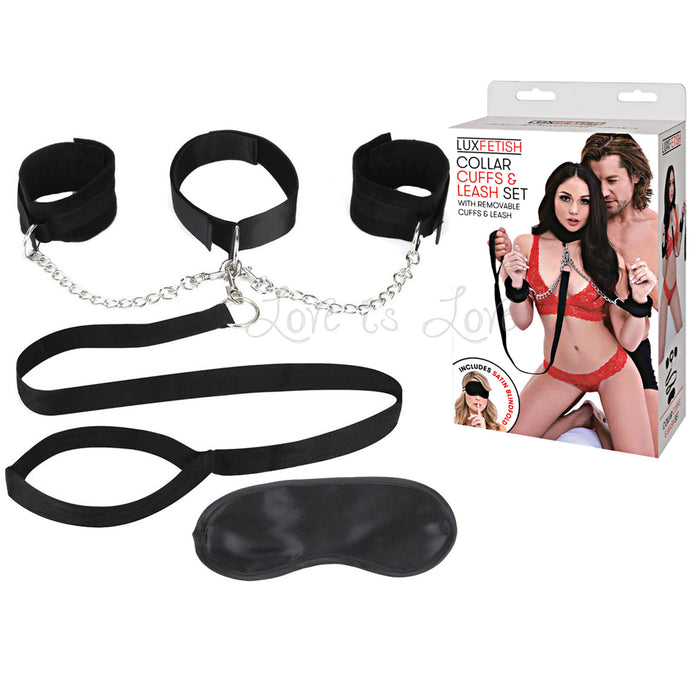 Lux Fetish Collar and Cuff and Leash Set