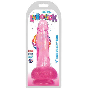 Curve Lollicock 7 Inch Slim Stick With Balls Cherry Ice Dildos - Suction Cup Dildos Curve Novelties 