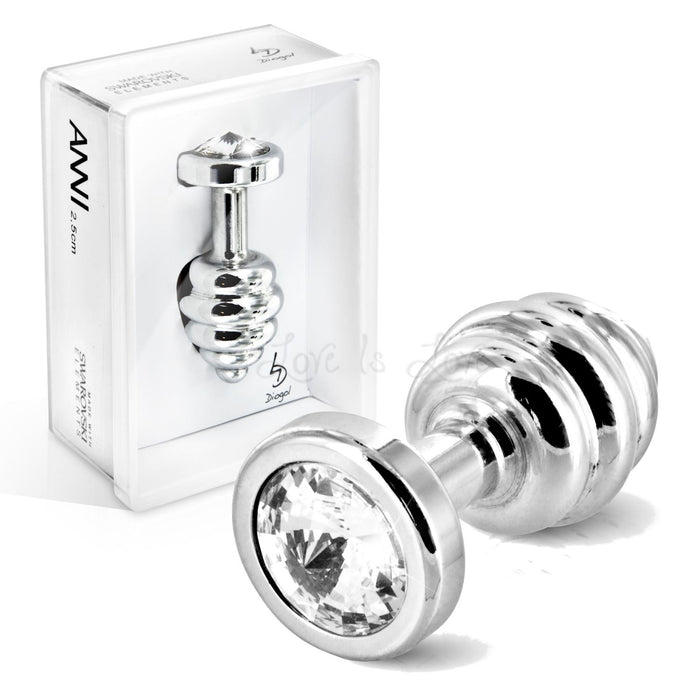 Diogol Ano Butt Plug Ribbed Silver Plated 25 MM (Swarovski Crystal)