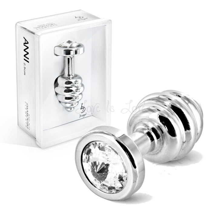 Diogol Ano Butt Plug Ribbed Silver Plated 30 MM (Swarovski Crystal)(Just Sold)
