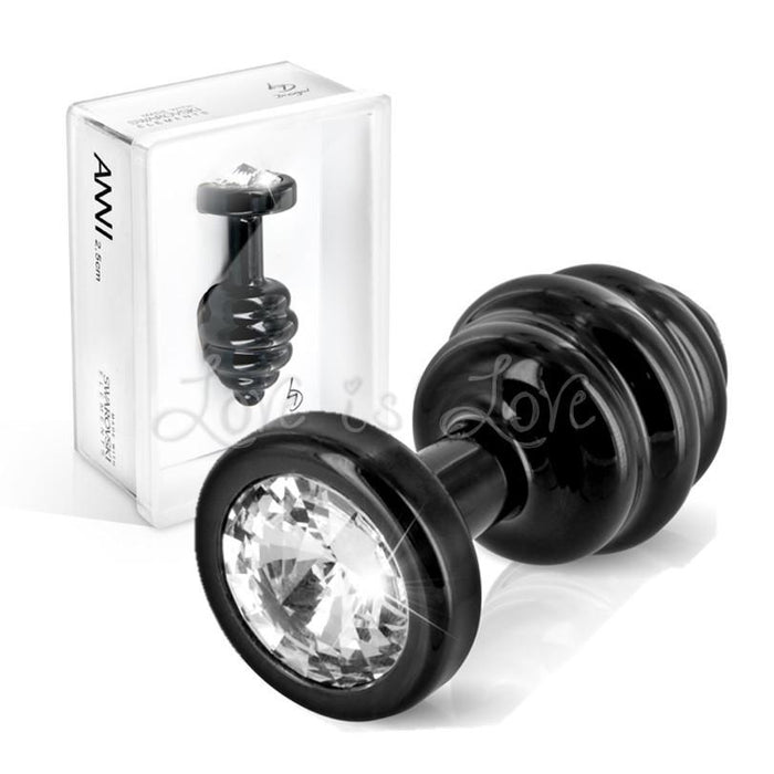 Diogol Ano Ribbed Butt Plug Black (Swarovski Crystal)