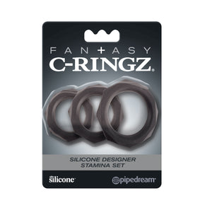 Fantasy C-Ringz Silicone Designer Stamina Set Black Cock Rings - Cock Ring Sets Fantasy C-Ringz 