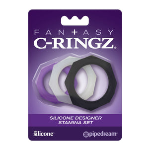 Fantasy C-Ringz Silicone Designer Stamina Set Black or Purple