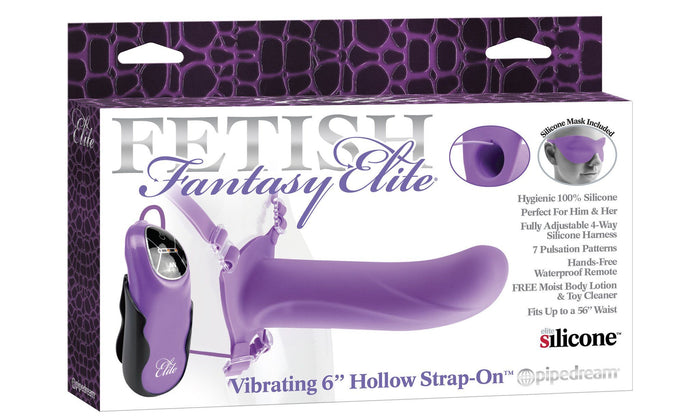 Fetish Fantasy Elite Vibrating 6 Inch Hollow Strap-On Purple (Special Promotion Sale)