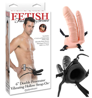 Fetish Fantasy Series 6 Inch Double Penetrator Vibrating Hollow Strap-On Flesh