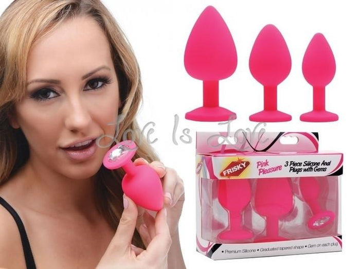 Frisky Pink Pleasure 3 Piece Premium Silicone Anal Plugs with Gems