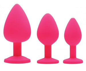 Frisky 3 Piece Silicone Anal Plugs with Gems Pink Anal - Anal Trainer Kits Frisky 