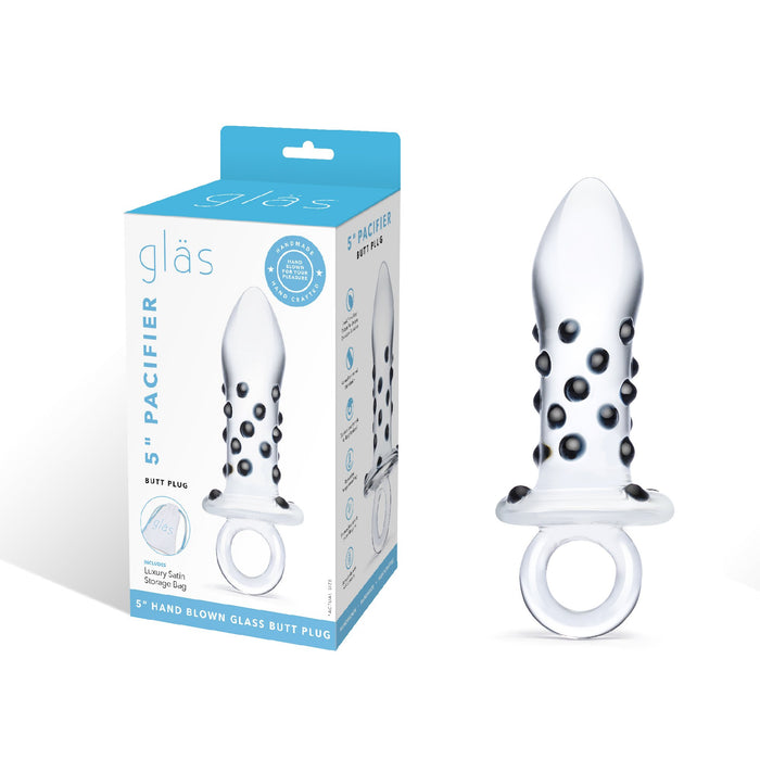 Glas Pacifier Glass Butt Plug With Ring Handle 5 Inch