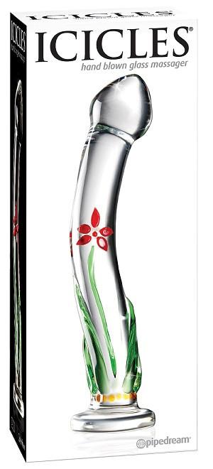 Icicles No. 21 Curved Glass Dildo With Floral Pattern (Artistically Designed)