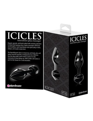 Icicles No. 44 Hand Blown Glass Massager Plug In Black Anal - Exotic & Unique Butt Plugs ICICLES 