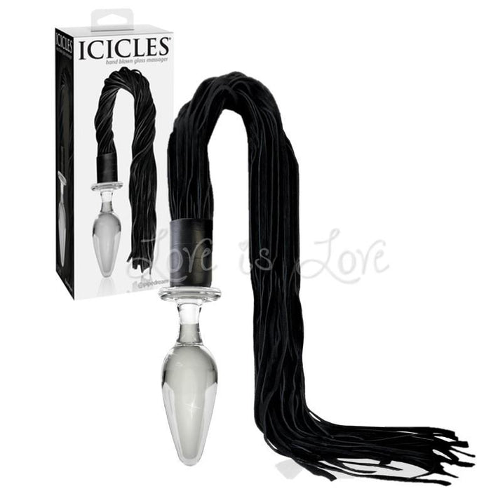 Icicles No. 49 Hand Blown Glass Massager Anal Plug With Flogger