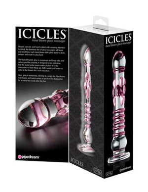 Icicles No. 6 Hand Blown Glass Massager With 8.5 Inch Pebbled And Ridged Shaft Dildos - Glass/Ceramic/Metal ICICLES 