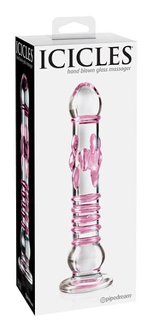 Icicles No. 6 Hand Blown Glass Massager With 8.5 Inch Pebbled And Ridged Shaft