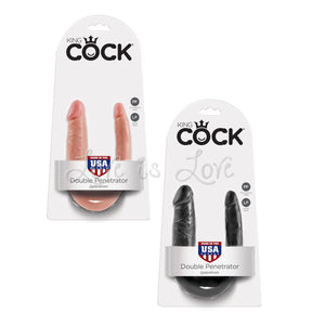 King Cock U-Shaped Double Trouble Small or Medium Flesh or Black Dildos - King Cock Dildos King Cock 