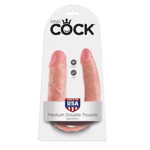 King Cock U-Shaped Double Trouble Small or Medium Flesh or Black Dildos - King Cock Dildos King Cock Medium Flesh 