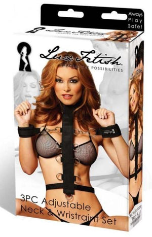 Lux Fetish 3pc Adjustable Neck And Wristraint Set Bondage - Collars & Leash Lux Fetish 