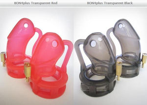 Male Chastity Device Bon4 Plus in Transparent Red or Black For Him - Chastity Devices BON4 