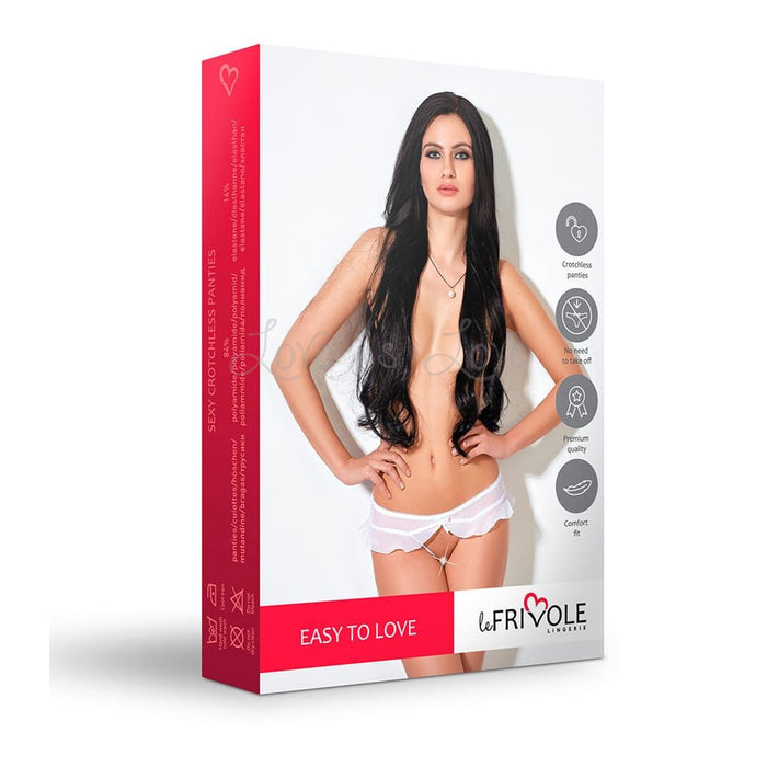 Le Frivole Crotchless Pleated Mesh G-string White F04337 XS/S or M/L