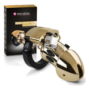 Mystim E-stim Cock Cage Public Enemy No 1 Gold Edition ElectroSex Gear - Mystim Mystim 