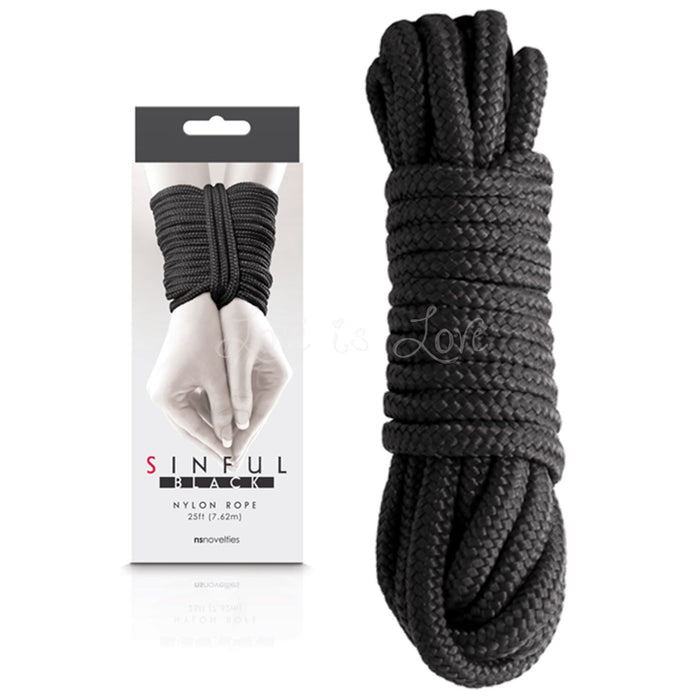 NS Novelties Sinful Nylon Rope 25 Feet 7.6 M Black or Pink