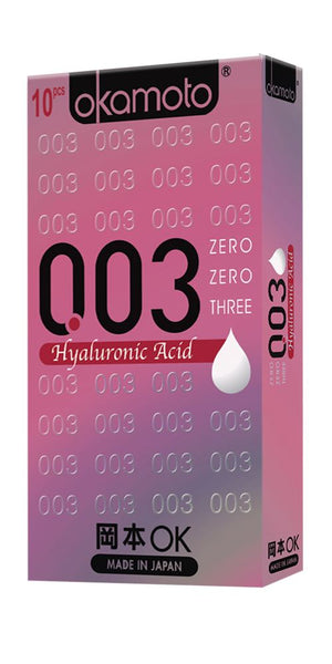 Okamoto 0.03 World's Thinnest Condom With Hyaluronic Acid - For Deep Moisturizing Sensation Enhancers & Essentials - Condoms Okamoto 10pcs 