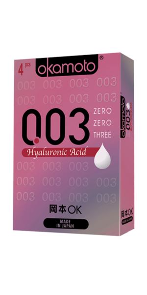 Okamoto 0.03 World's Thinnest Condom With Hyaluronic Acid - For Deep Moisturizing Sensation Enhancers & Essentials - Condoms Okamoto 4pcs 