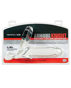 Perfect Fit Armour Knight Molded Hollow Strap On in Black or Clear (Retail Popular Hollow Strap-On) Strap-Ons & Harnesses - Hollow Strap-Ons Perfect Fit L/XL Clear 