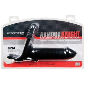 Perfect Fit Armour Knight Molded Hollow Strap On in Black or Clear (Retail Popular Hollow Strap-On) Strap-Ons & Harnesses - Hollow Strap-Ons Perfect Fit S/M Black 