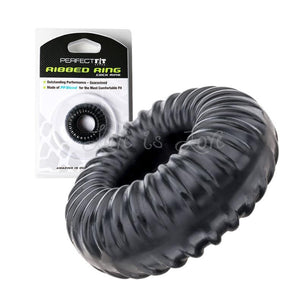 Perfect Fit Ribbed Ring Cock Ring Black or Clear For Him - Cock Rings Perfect Fit 