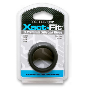 Perfect Fit Xact Fit 3 Rings Medium Kit Black (Size 14, 15 and 16) Cock Rings - Cock Ring Sets Perfect Fit 