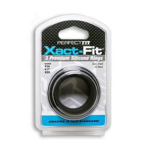 Perfect Fit Xact Fit 3 Rings Mixed Kit Black (Size 14, 17 and 20) Cock Rings - Cock Ring Sets Perfect Fit 