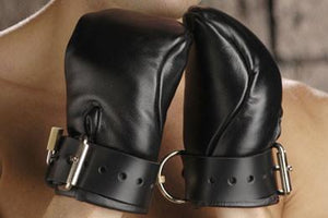 Premium Leather Deluxe Padded Fist Mitts SM or ML Bondage - Premium Luxury Bondage Gear XRLLC Medium/Large 