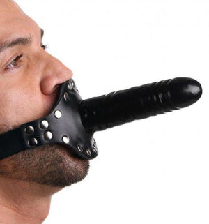 Premium Leather Studded Ride Me Mouth Gag With Dildo Bondage - Premium Luxury Bondage Gear XRLLC 