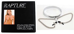 Rapture Stainless Steel Collar With Nipple Clamps Bondage - Collars & Leash Rapture Novelties 