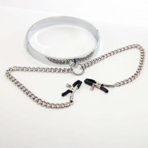 Rapture Stainless Steel Collar With Nipple Clamps Bondage - Collars & Leash Rapture Novelties 