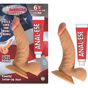 Real Skin All American Whoppers 6.5 Inch Super Flexible Dong With Balls Plus Anal-Ese Cherry Lube 1.5 OZ Dildos - Suction Cup Dildos Nasstoys 