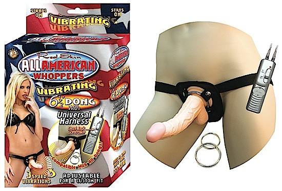 Real Skin All American Whoppers 6.5 Inch Vibrating Dong With Harness (Retail Popular Vibrating Strap-On)