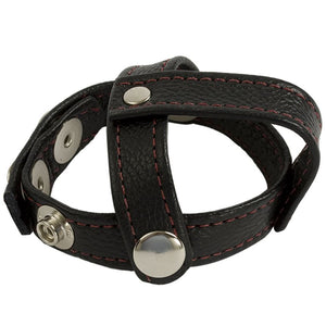 Reds Black Leather 3 Piece Cock And Ball Divider For Him - Ball Dividers/Stretchers Doc Johnson 